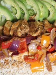 Fajita spiced chicken platter with avocado salad
